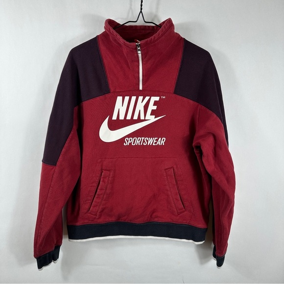 Nike Archive Half Zip Pullover Sweatshirt In Burgundy | Size Small - Picture 3 of 13